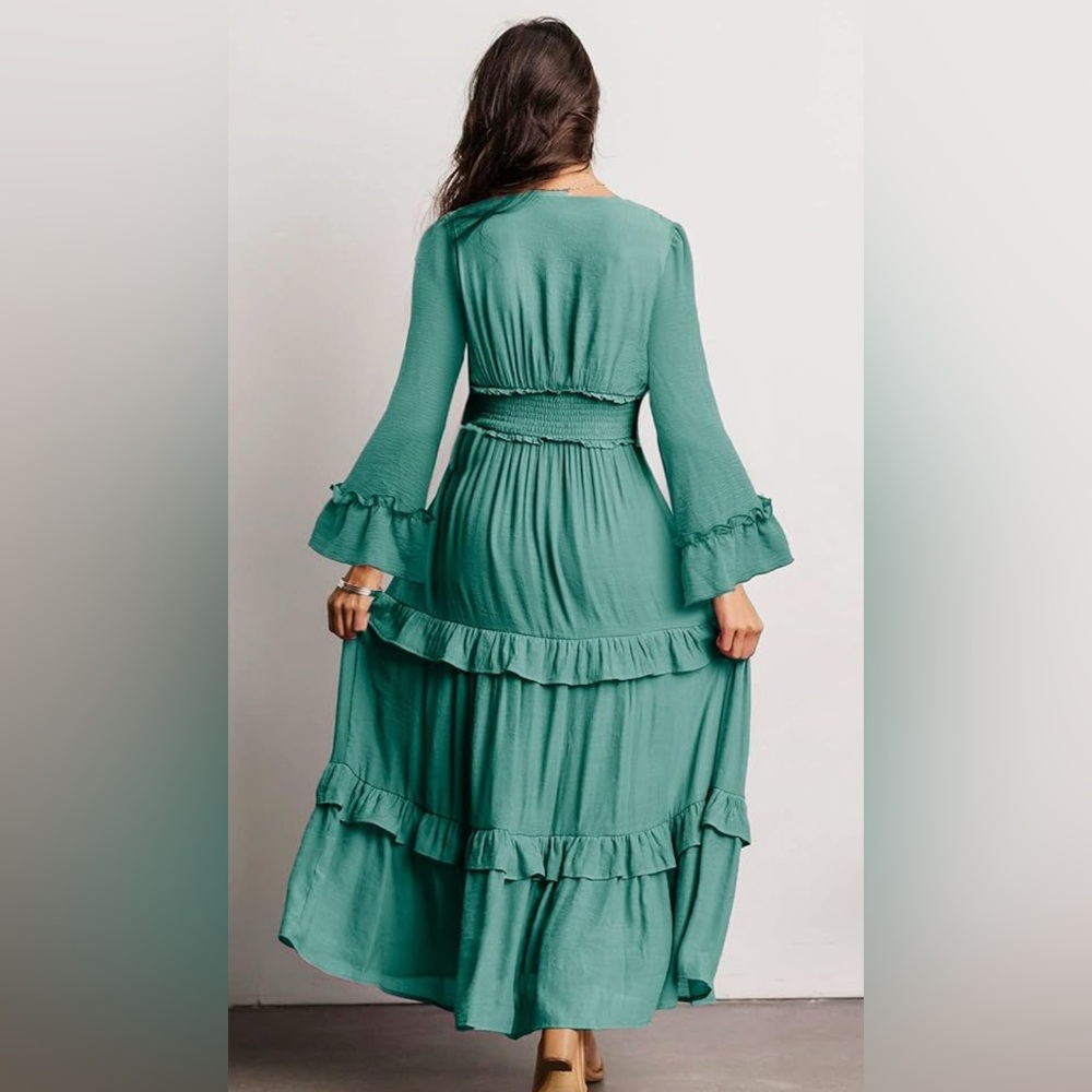 Boho Amegoya Tiered Dress v-neck long sleeve Size S - Picture 2 of 14